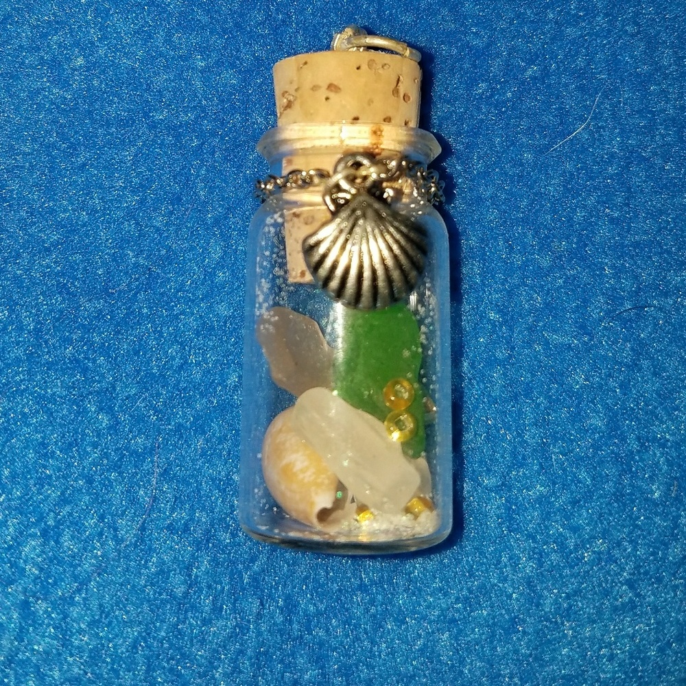 Sea glass with seashell charm necklace